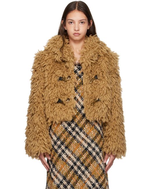 Burberry Multicolor Tan Cropped Wool Blend Fringe Jacket