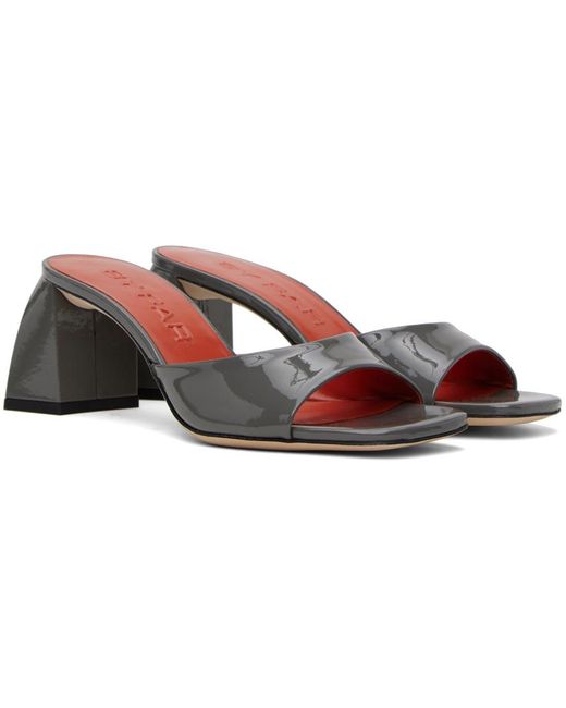 By Far Black Gray Romy Patent Leather Heeled Sandals