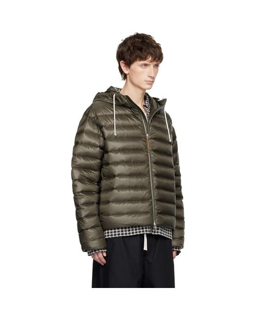 Jil Sander Black Khaki Hooded Down Jacket for men