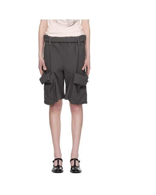 OPEN YY Black Rolled Waist Sweat Cargo Shorts