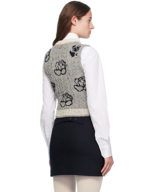 Thom Browne Black Donegal Cable Check & Rose Vest