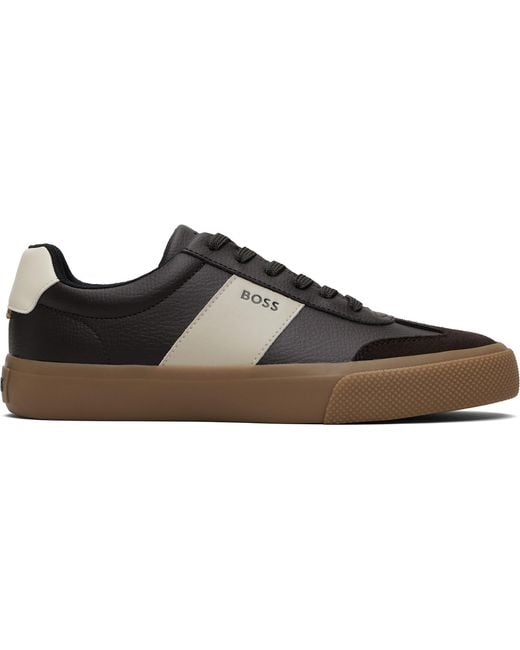 Boss Black Leather Stripe Logo Sneakers for men