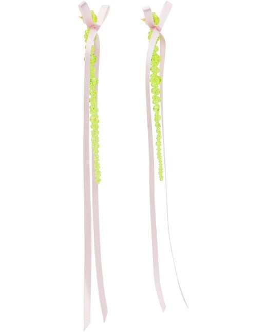 Simone Rocha Black Green & Pink Bow Ribbon Drip Earrings