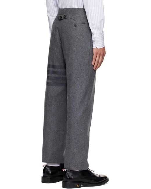 Thom Browne Gray Plain Weave 4-Bar Trousers for men