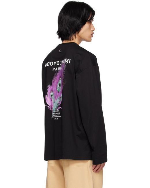 Wooyoungmi Black Feather Long Sleeve T-shirt for men