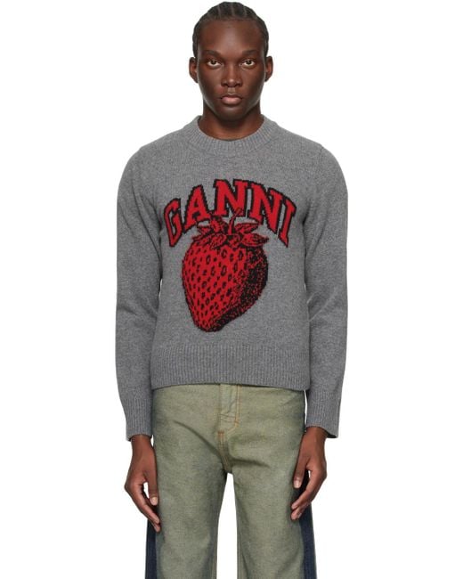 Ganni Multicolor Gray Strawberry Sweater for men