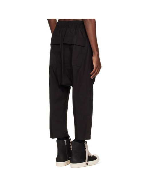 Rick Owens Black Temple Drawstring Cropped Trousers for men