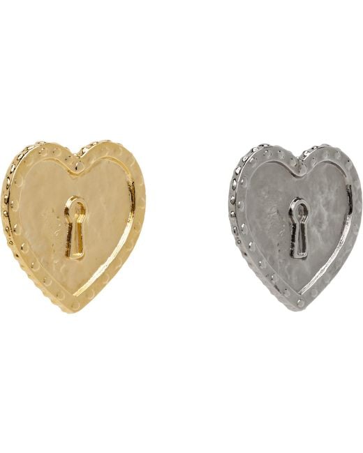 Chopova Lowena Metallic Locked Heart Stud Earrings