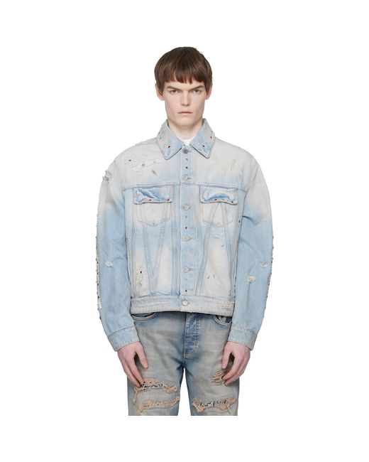 Amiri Gray Bones Studded Denim Trucker Jacket for men