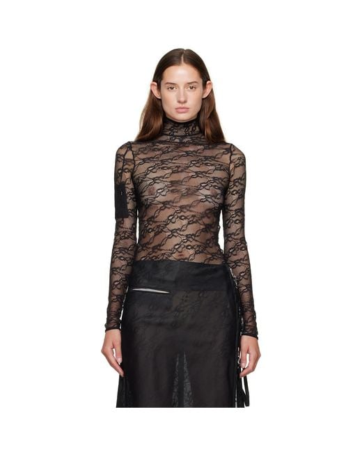 Courreges Black Lace Mockneck Top