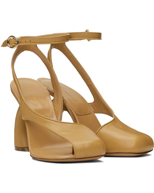 Dries Van Noten タン レザー ヒールサンダル Metallic