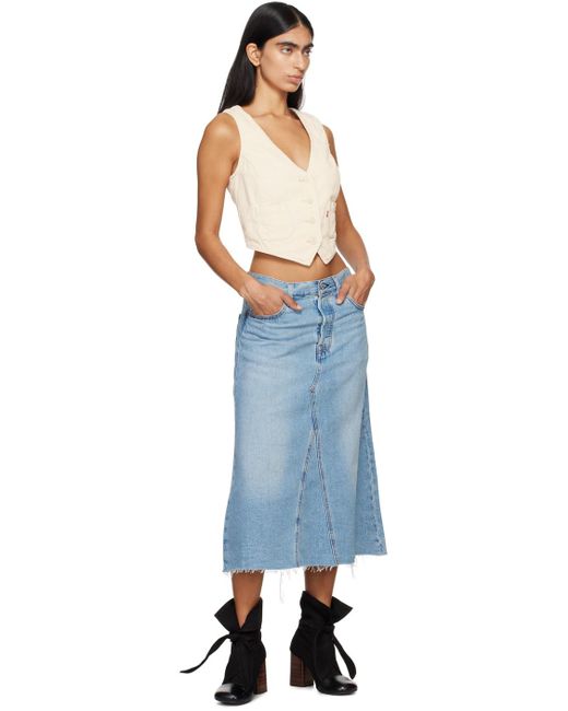 Levi's Blue High Rise A-Line Denim Midi Skirt