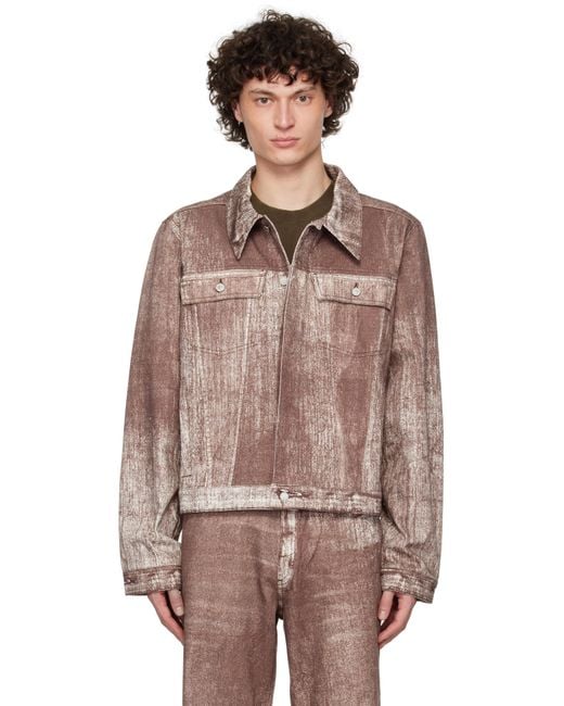 CAMPERLAB Brown Burgundy Paint Print Denim Jacket for men