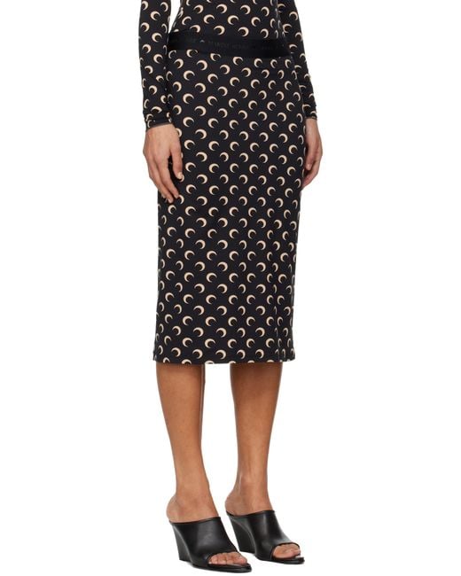 MARINE SERRE Black Moon Printed Jersey Midi Skirt