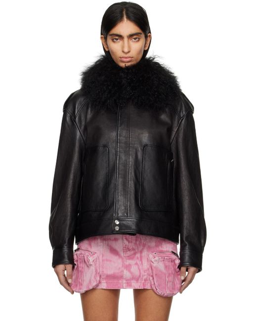 Blumarine Black Spread Collar Leather Biker Jacket Lyst