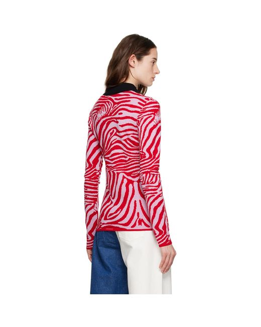 Marques'Almeida Marques Almeida Red & Pink Three-button Polo