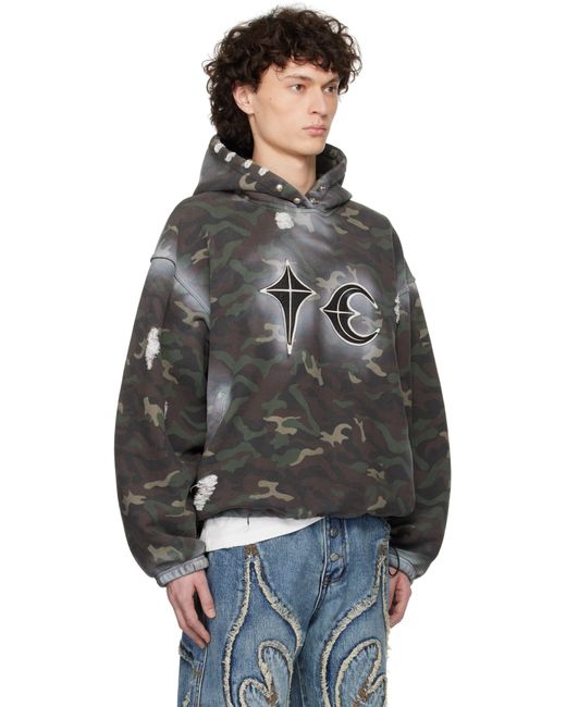 メンズ THUG CLUB カーキ Sprayed Camoflage Rock フーディ Black