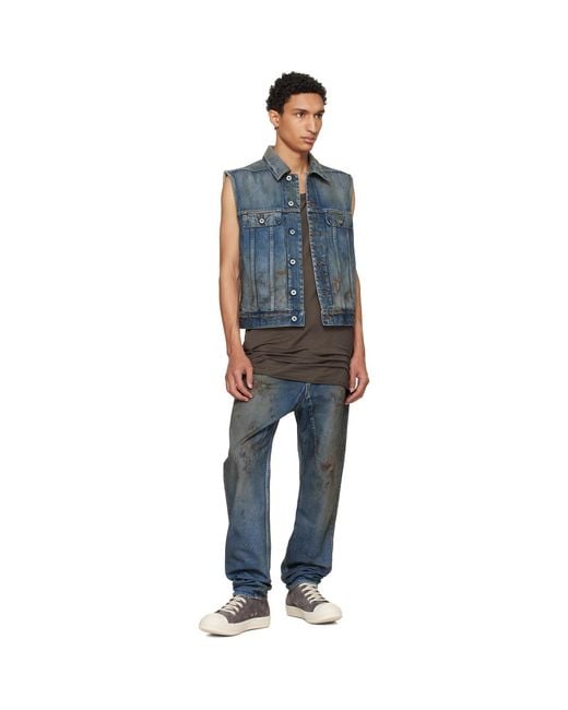 Rick Owens Blue Temple Sl Denim Trucker Vest for men