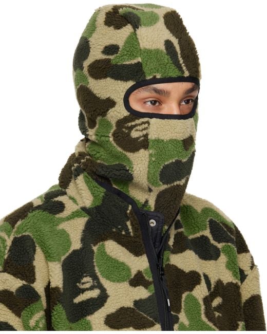 A Bathing Ape Green Abc Camo Boa Fleece Balaclava for men