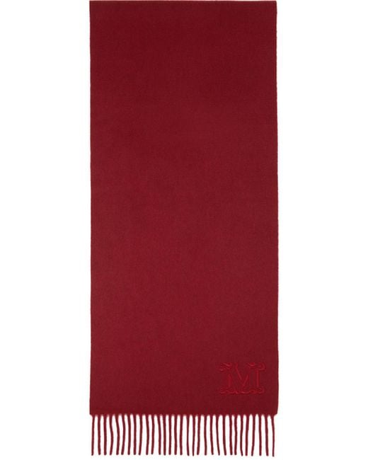 Max Mara Red Burgundy Cashmere Stole Embroidery Scarf