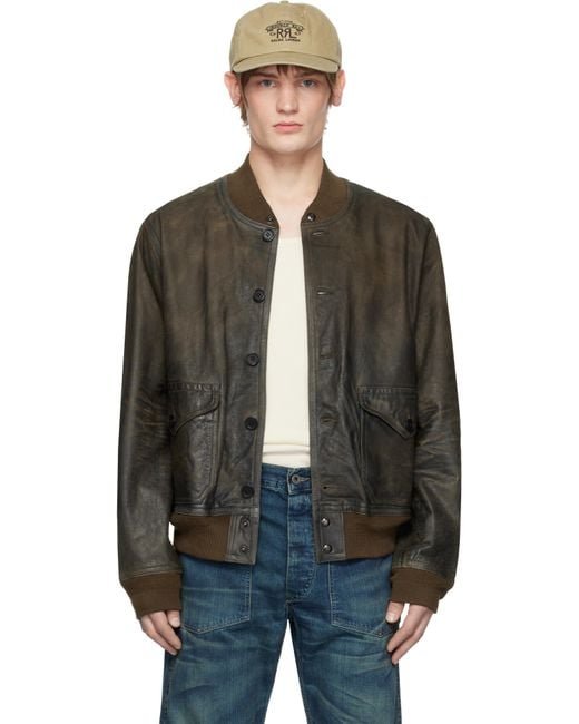 RRL Black Leather Bomber Jacket for men