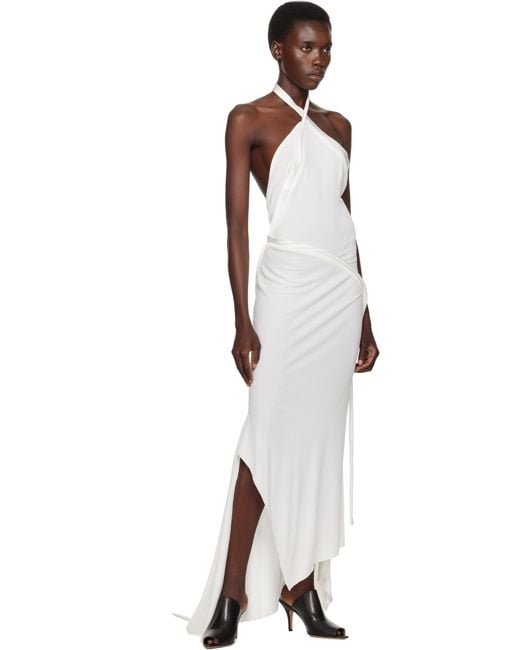 AARON ESH White Asymmetric Halter Maxi Dress