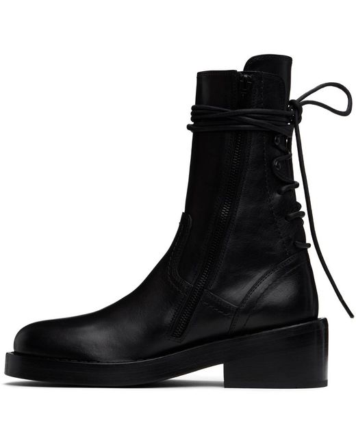 Ann Demeulemeester Black Henrica Calfskin Lace-Up Mid-Calf Boots