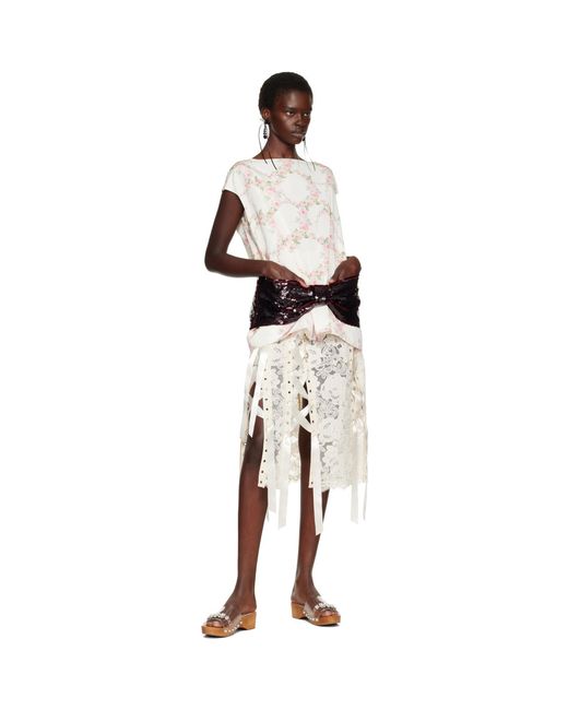 Simone Rocha White Off- Boxy Peplum Sequin Bow Detail Top