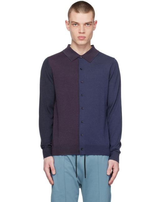 Paul Smith Blue Navy Two-tone Cardigan for men