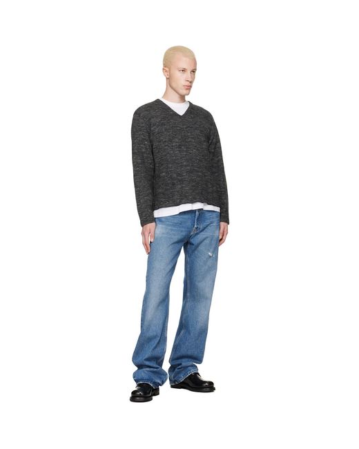 Lady White Co. Black Linen Wool V-Neck Sweater for men