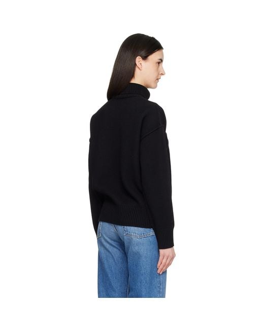 AMI Black Contrast Ami De Coeur Funnel Neck Sweater