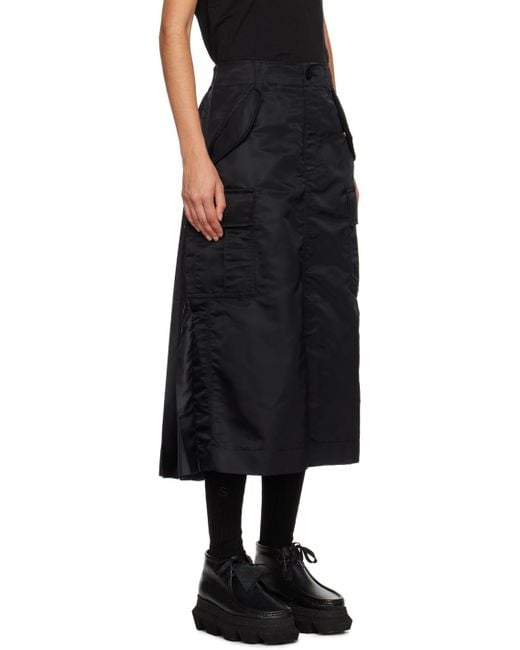 Sacai Black Pleated Midi Skirt