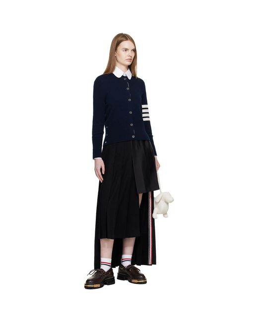 Thom Browne Blue Jersey Intarsia Classic Fit 4-Bar Cardigan