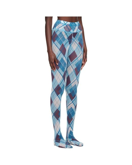 Chopova Lowena Blue Bonnet Flocked Mesh Leggings
