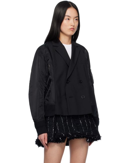 Sacai ブラック Suiting & Nylon Twill ボンバージャケット Black