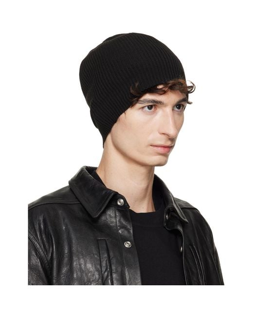 Rick Owens Black Tower Ribbed Beanie for men