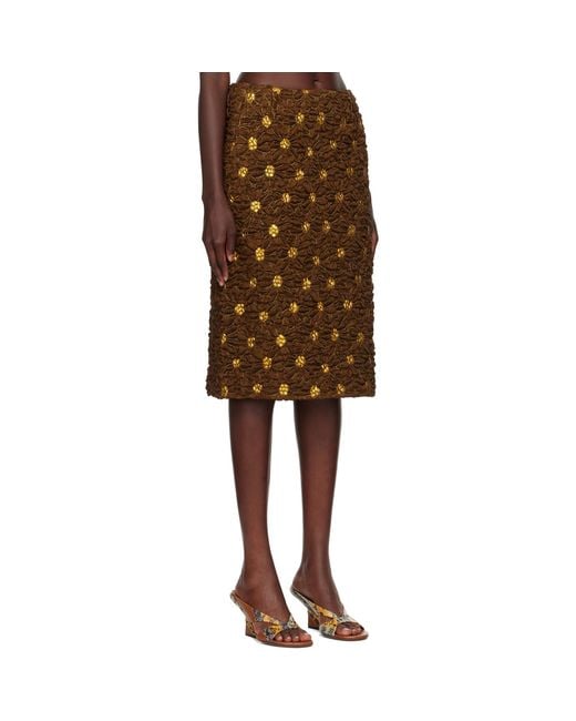 Dries Van Noten Brown Cloqué Midi Skirt