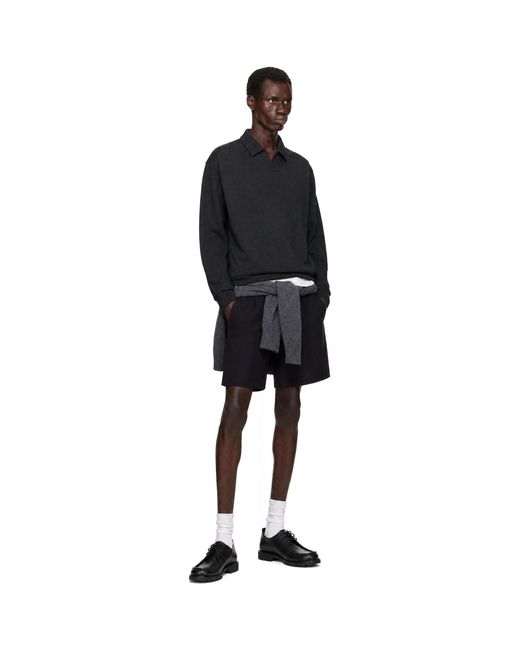 Veilance Black Consola Fleece Midlayer Long Sleeve Polo for men