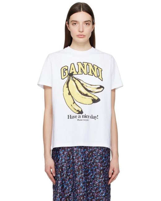 Ganni ホワイト Banana Tシャツ Multicolor