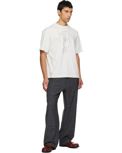 T-Shirt Décontracté Gris À Logo De Style Collégial À Ornements Facettés A Bathing Ape pour homme en coloris White