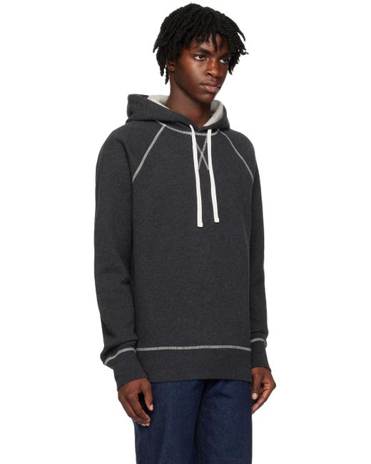 Sunspel Black Gray Contrast Stitching Hoodie for men
