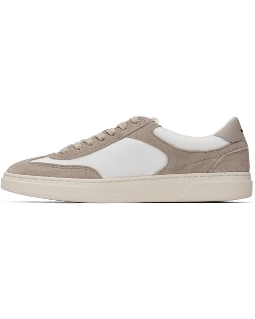Boss White Taupe Suede Trims Lace-Up Sneakers for men
