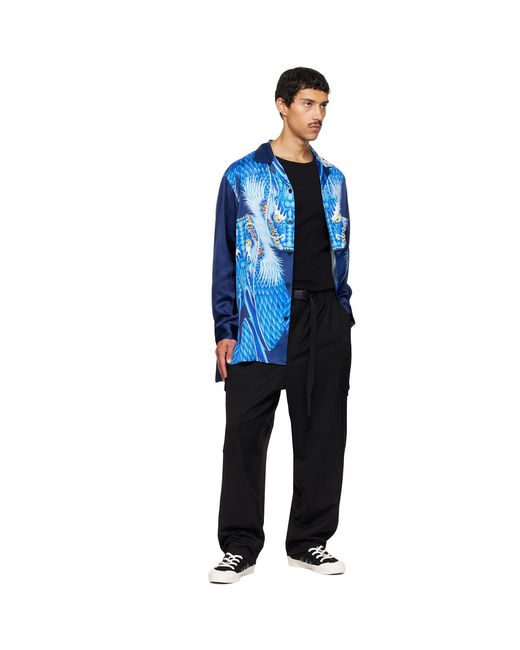 Y-3 Blue Satin Graphic 'Dragon' Shirt for men