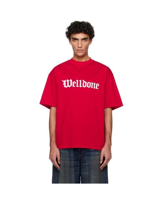 we11done Red Gothic Logo T-Shirt for men