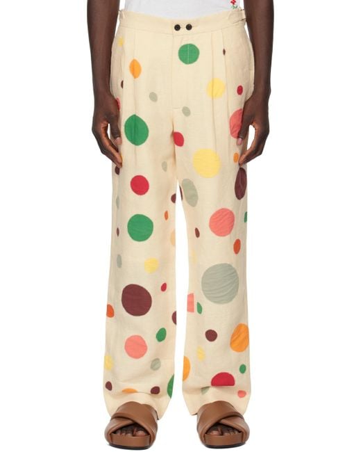 Bode Multicolor Off-white Dotted Appliqué Trousers for men