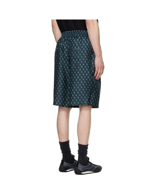 Balmain Black Grid Print Silk Loose Pyjama Shorts for men
