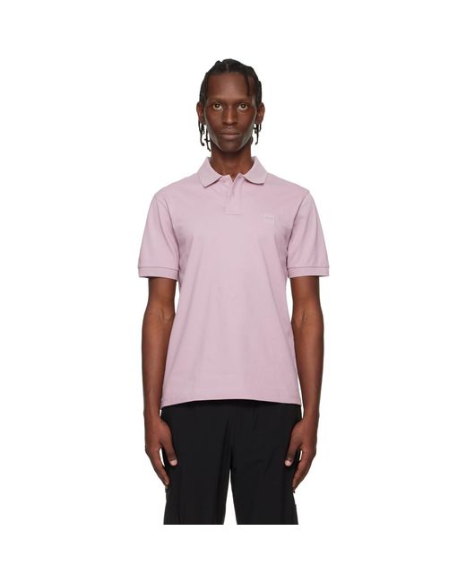 Boss Pink Logo Patch Stretch-Cotton Slim-Fit Polo for men