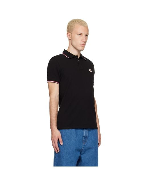 Moncler Black Tricolor-Trimmed Cotton Piquet Polo for men