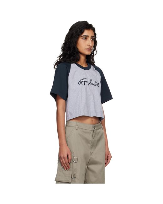 Off-White c/o Virgil Abloh Blue 'Ow' Embroidered Script T-Shirt