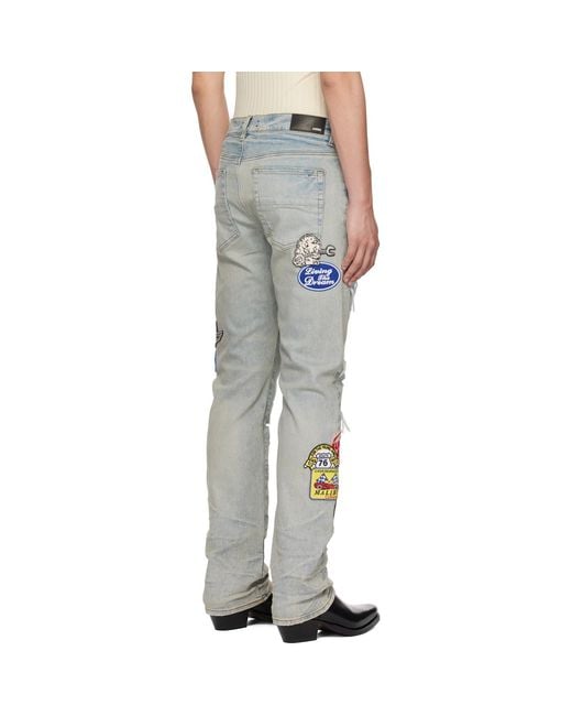 Amiri Blue Station Patch Repair Slim Jeans for men